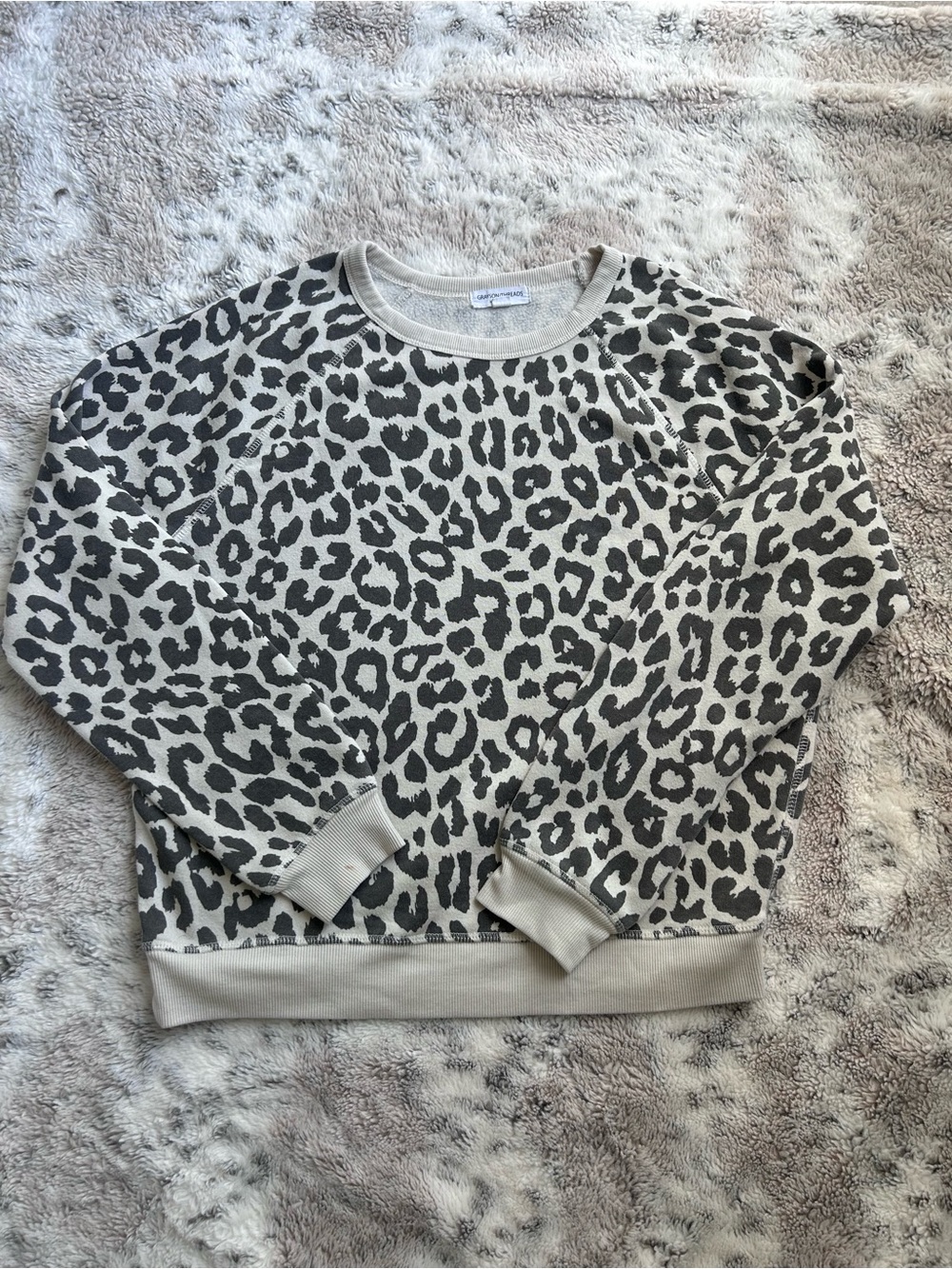 Leopard Print Crewneck Sweater - Taupe/Black Size XS